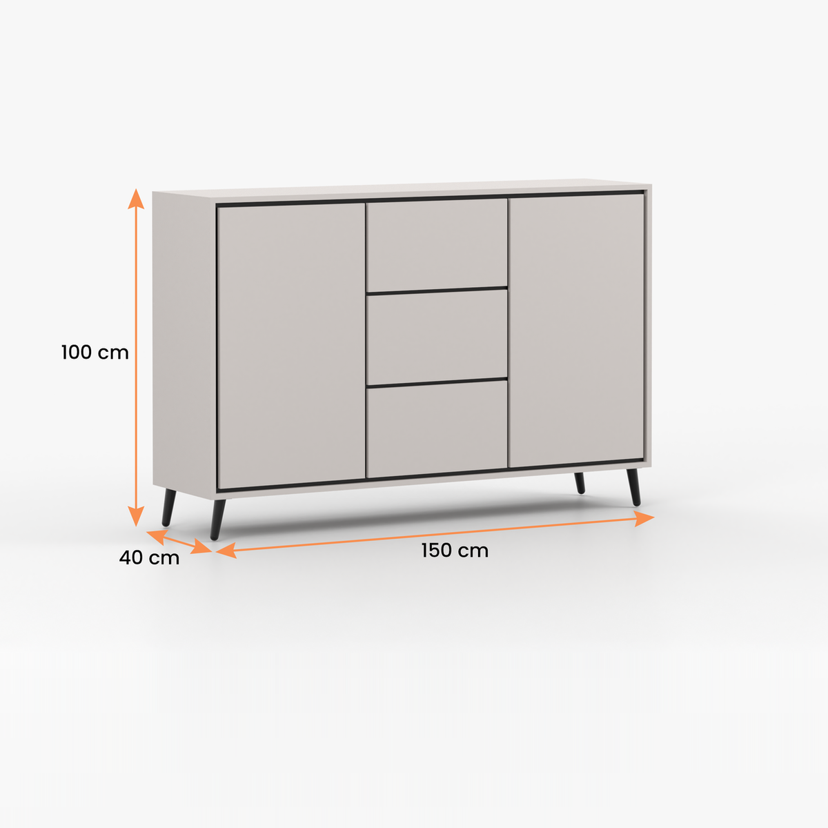 FRESCO Kommode 3S2D 150 cm – Kaschmir – Vermassung