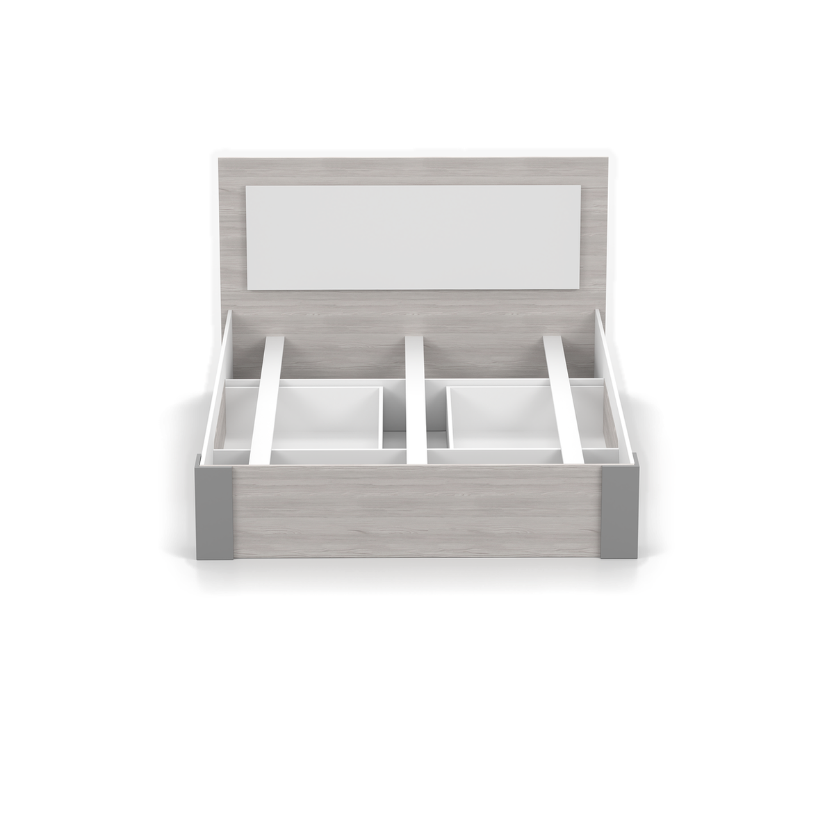 HELIOS Bett 160 × 200 cm mit Stauraum – Kathult / Grau – Bettaufbau und Stauraum ohne eingesetzten Lattenrost