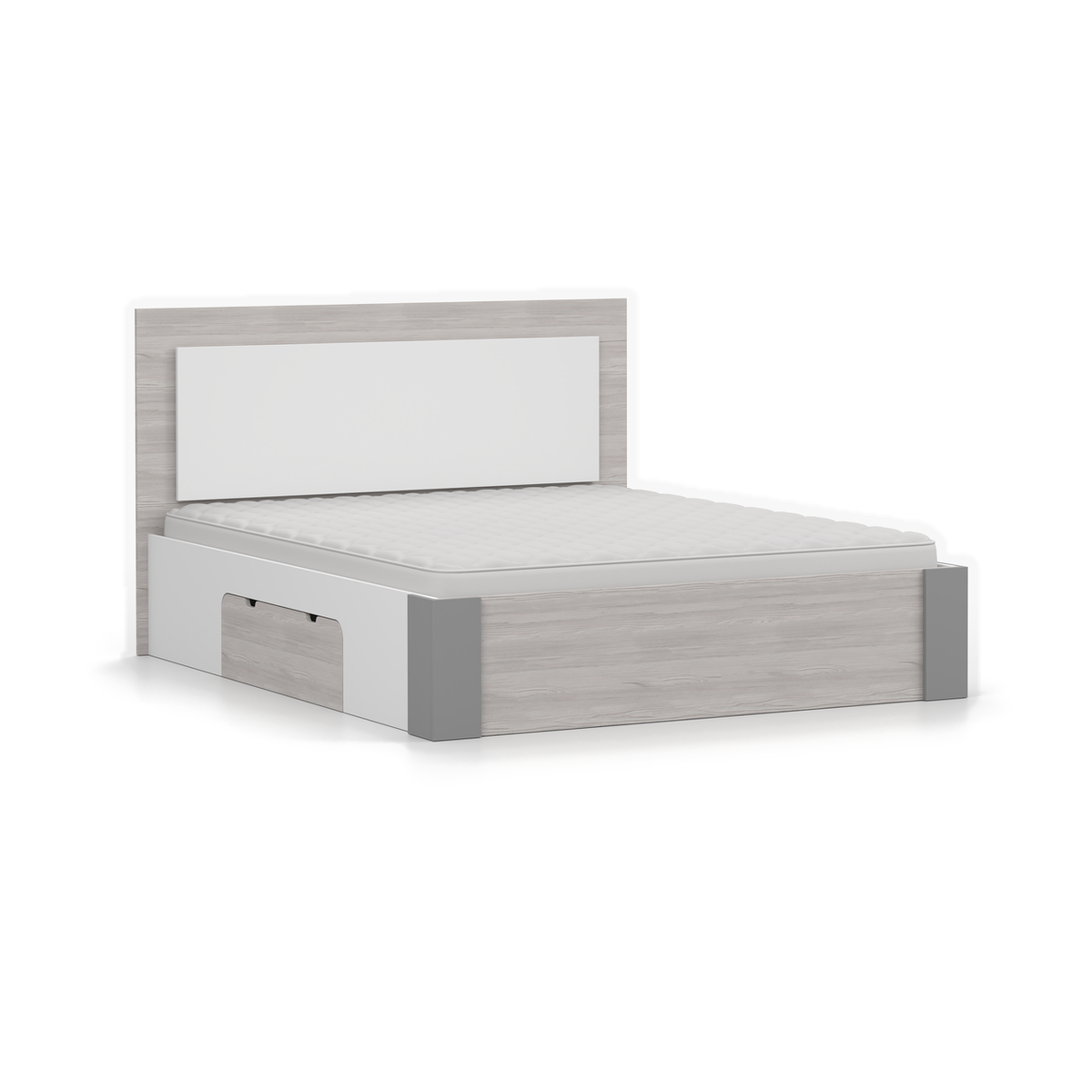 HELIOS Bett 160 × 200 cm mit Stauraum – Kathult / Grau – Schrägansicht links; Matratze nicht enthalten
