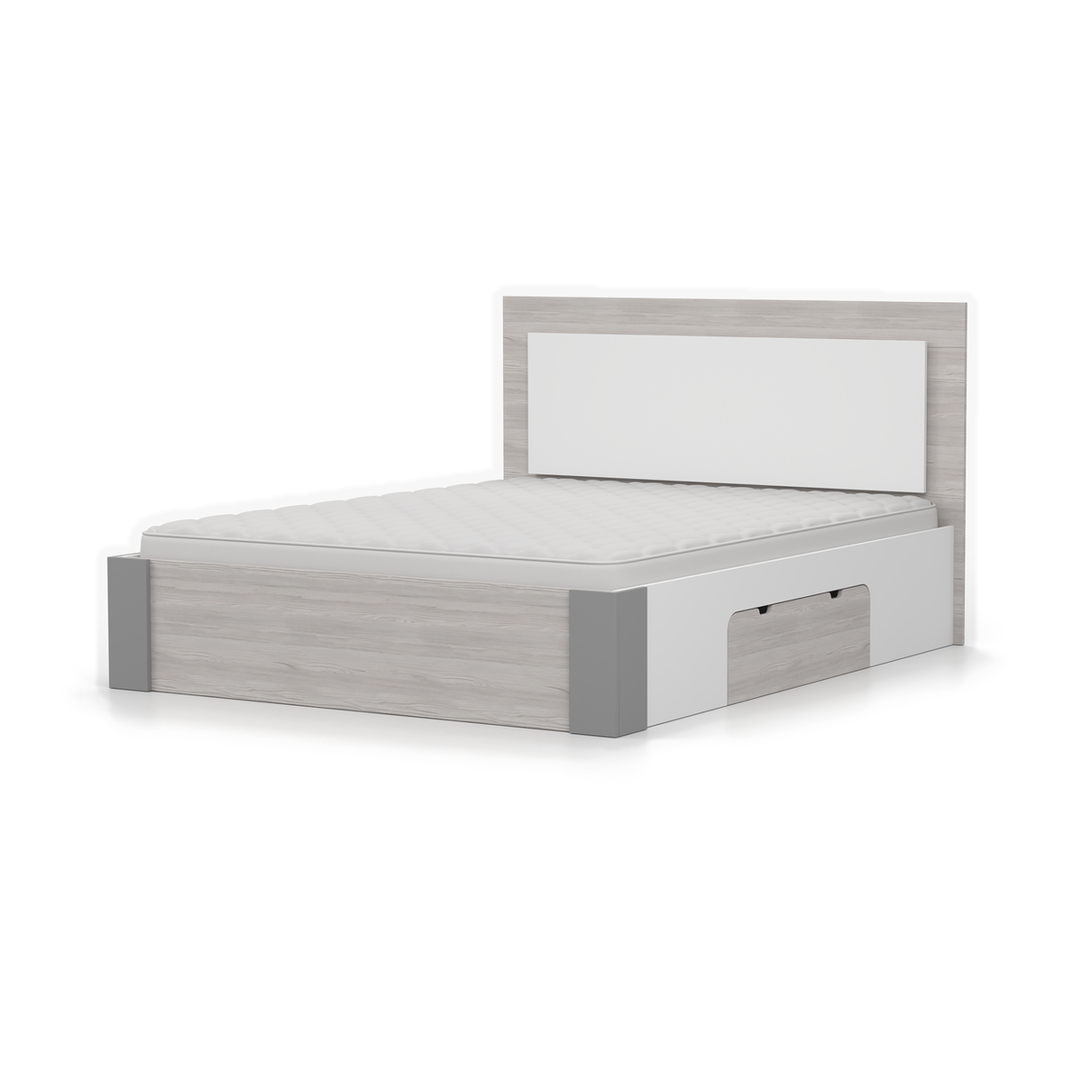 HELIOS Bett 160 × 200 cm mit Stauraum – Kathult / Grau – Schrägansicht rechts; Matratze nicht enthalten