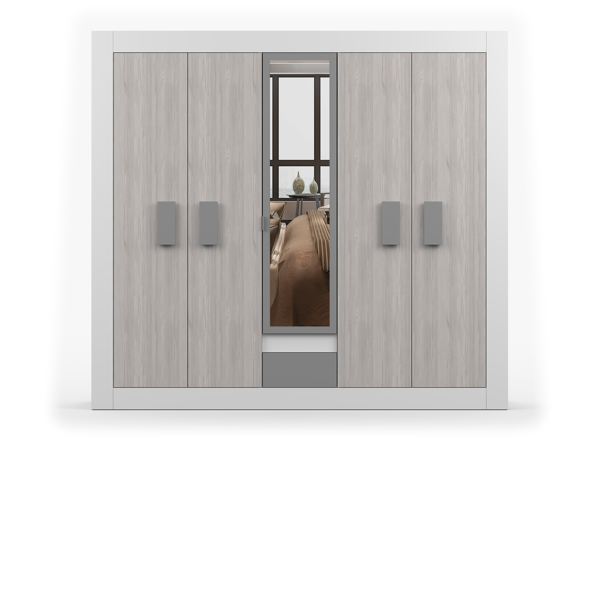 HELIOS Kleiderschrank 5D 231 cm mit Spiegel – Kathult / Grau – Vorderansicht