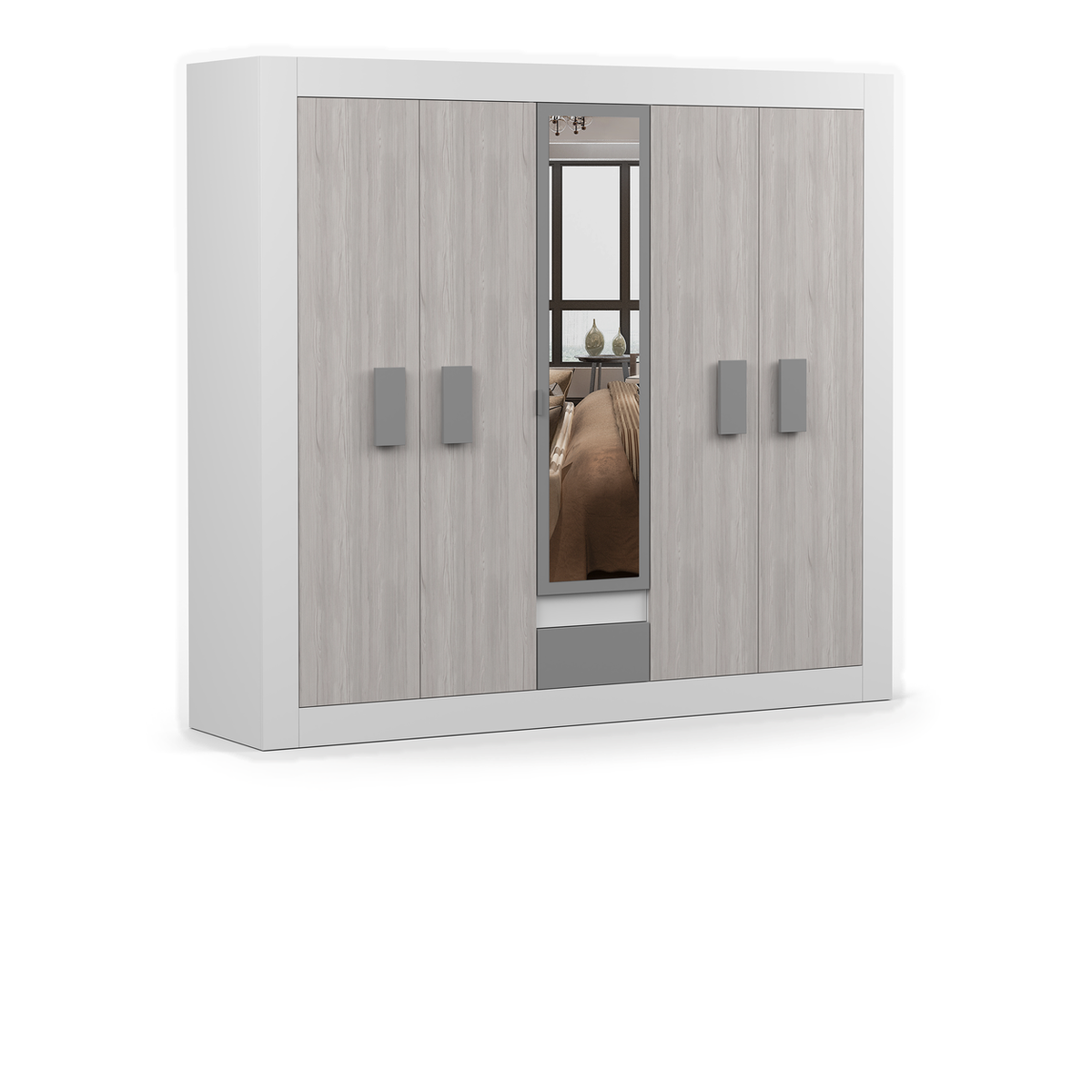 HELIOS Kleiderschrank 5D 231 cm mit Spiegel – Kathult / Grau – Schrägansicht