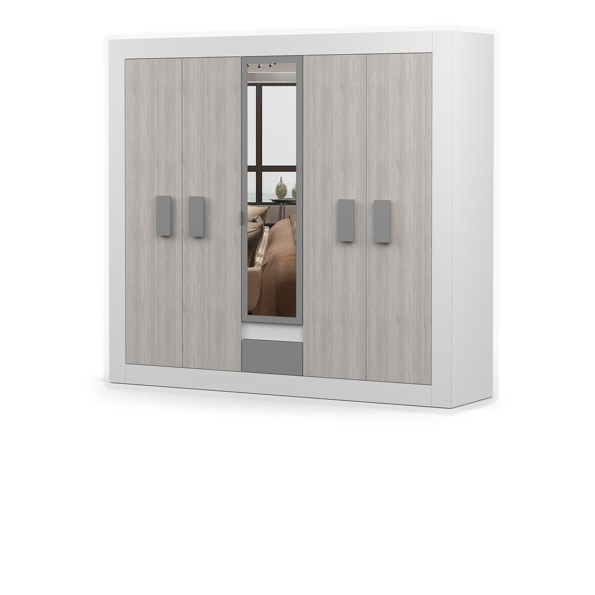HELIOS Kleiderschrank 5D 231 cm mit Spiegel – Kathult / Grau – Gegenansicht