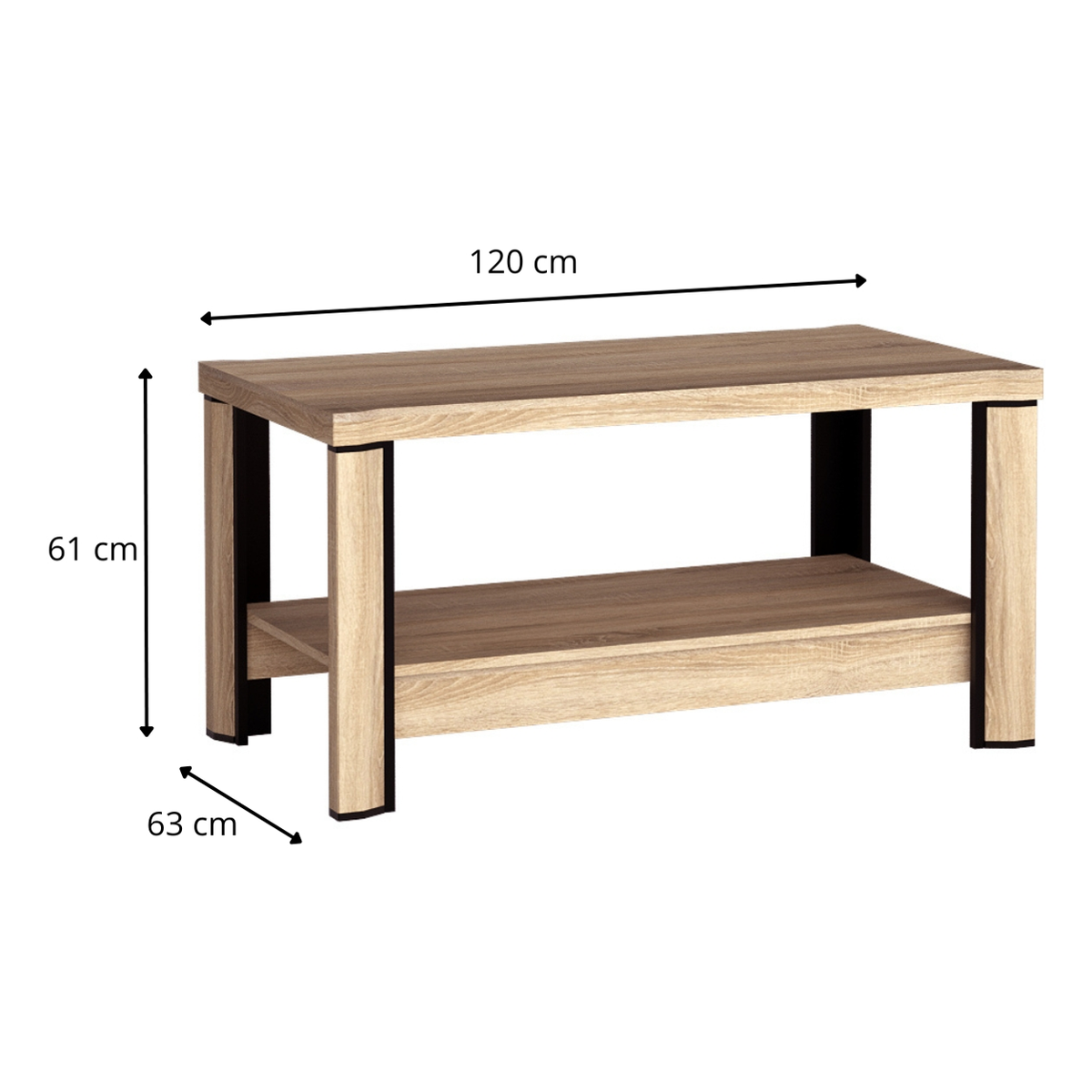 JORVEO Couchtisch 120 cm – Maße (Breite, Tiefe und Höhe)