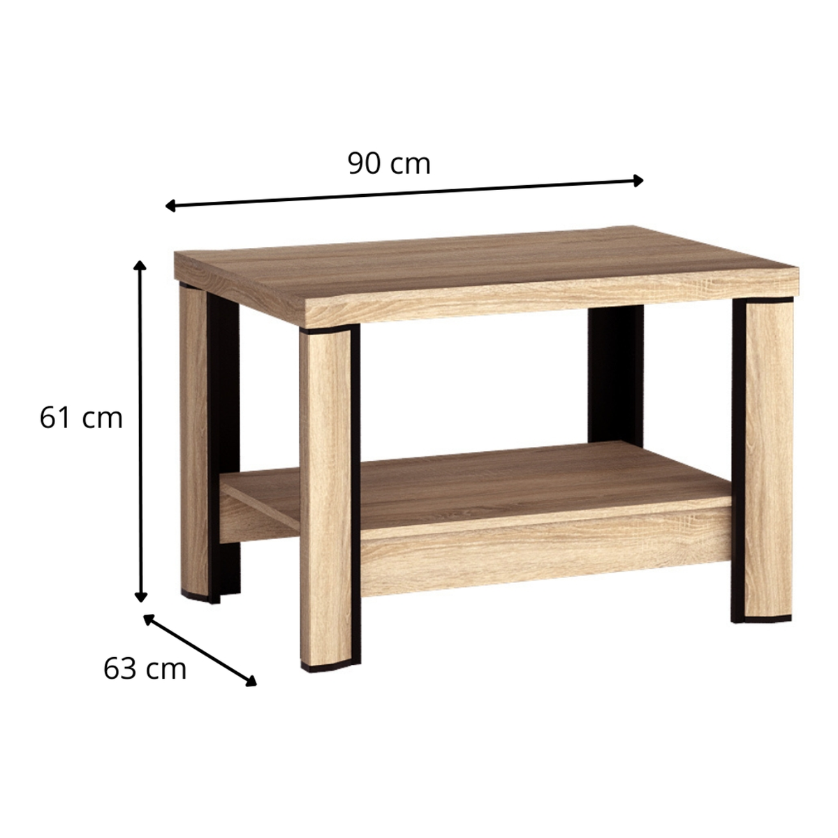 JORVEO Couchtisch 90 cm – Maße (Breite, Tiefe und Höhe)
