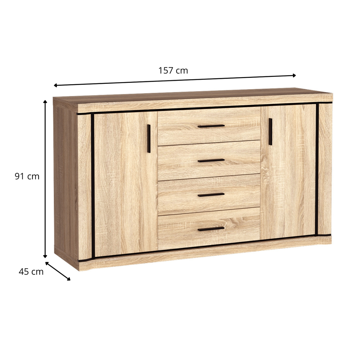 JORVEO Kommode 157 cm – Maße (Breite, Tiefe und Höhe)