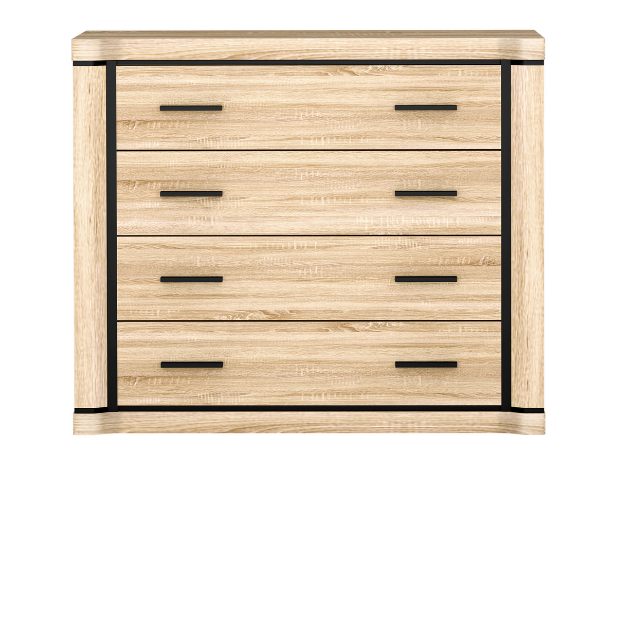 JORVEO Schubladenkommode 107 cm – Sonoma-Eiche-Dekor – Vorderansicht