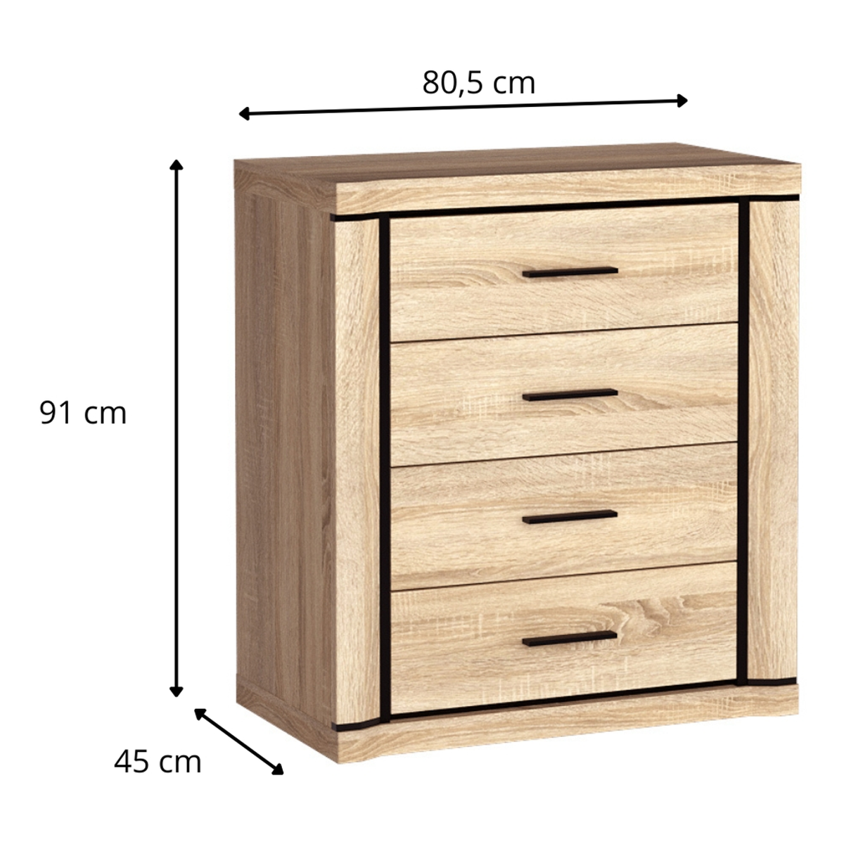JORVEO Schubladenkommode 80,5 cm – Maße (Breite, Tiefe und Höhe)