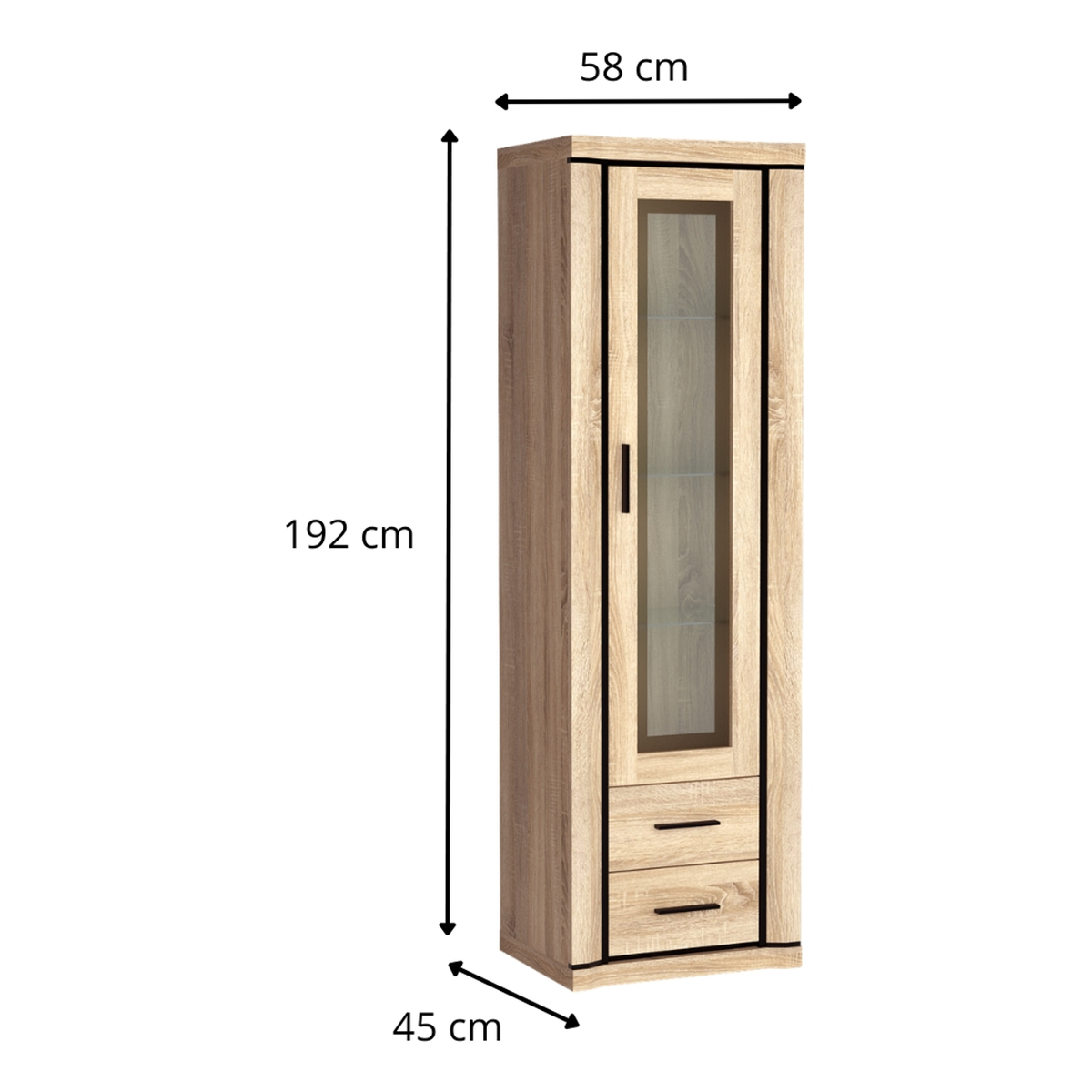 JORVEO Vitrine 58 cm – Maße (Breite, Tiefe und Höhe)