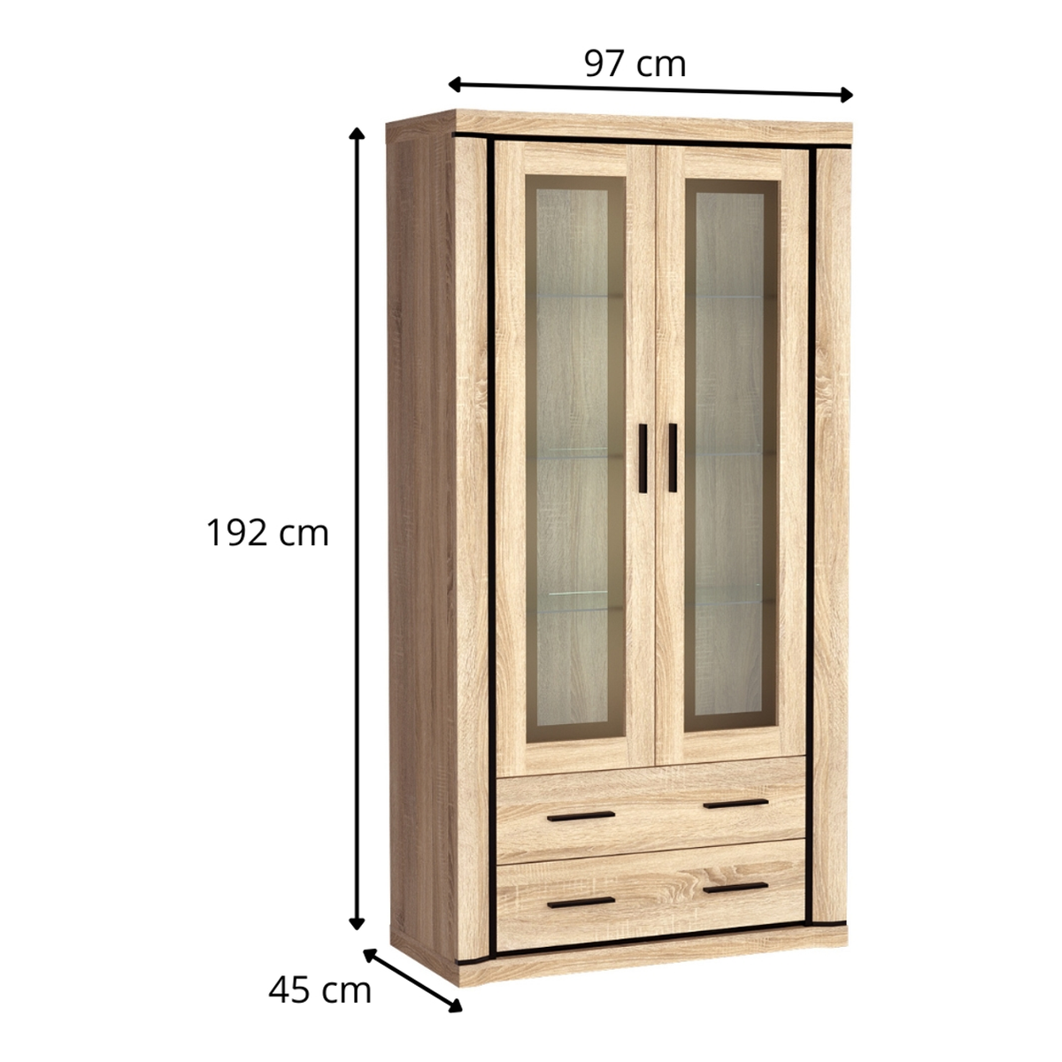 JORVEO Vitrine 97 cm – Maße (Breite, Tiefe und Höhe)