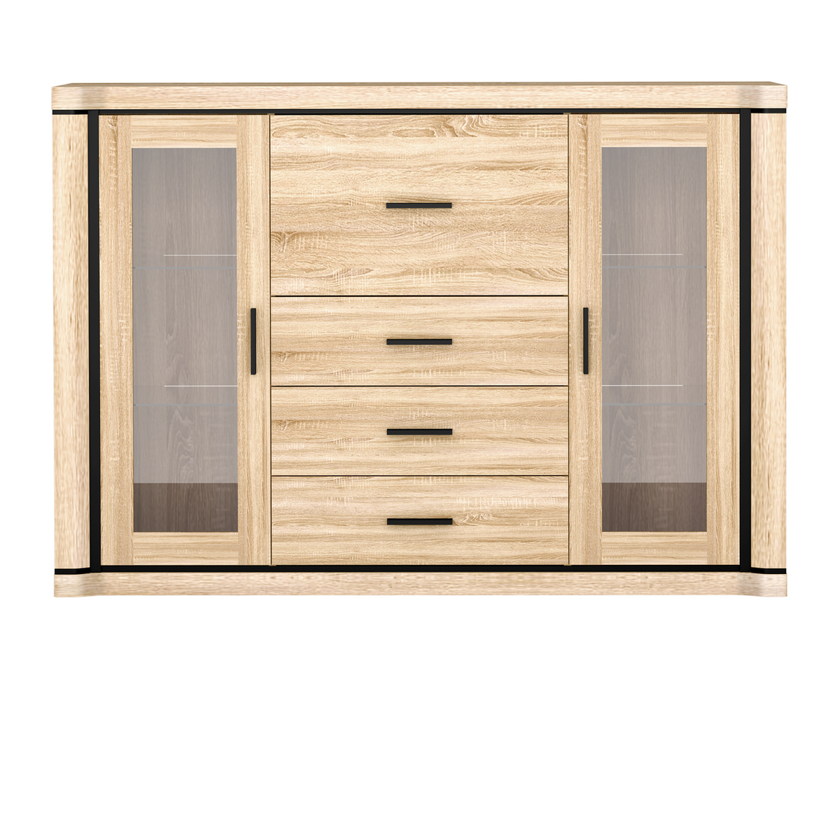 JORVEO Vitrinenkommode 157 cm – Sonoma-Eiche-Dekor – Vorderansicht
