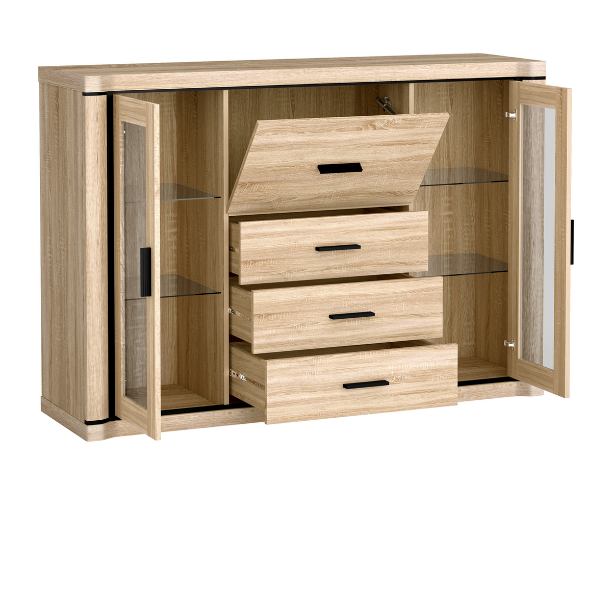 JORVEO Vitrinenkommode 157 cm – Sonoma-Eiche-Dekor – Weitere Ansicht
