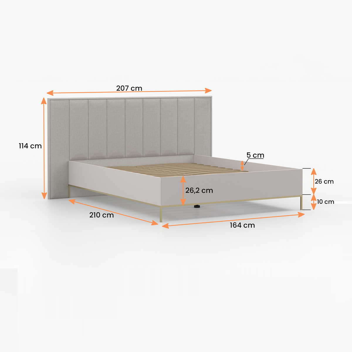 KASZMIR Bett 160 × 200 cm – Kaschmir – Vermassung