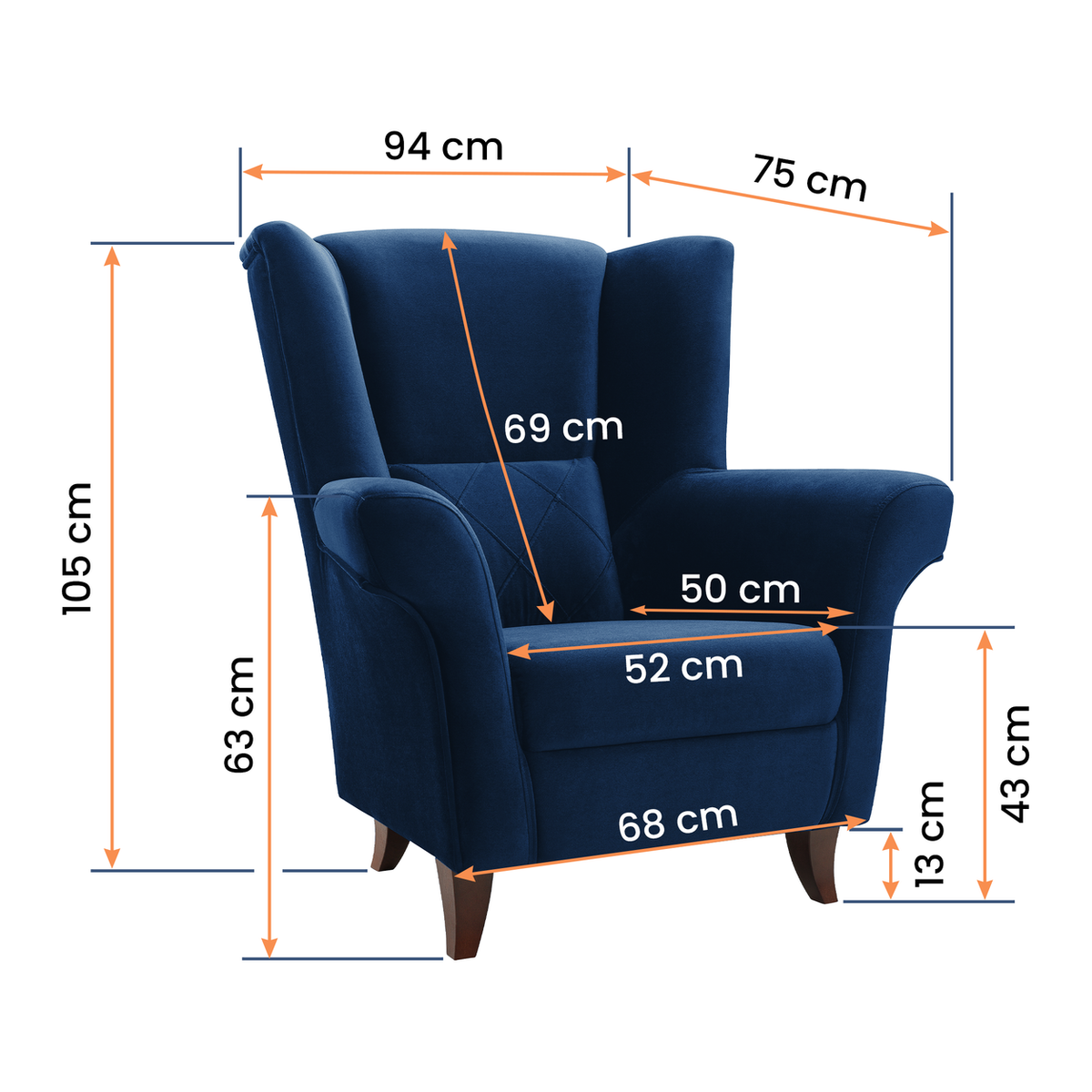KENT Ohrensessel 94 cm – Vermassung
