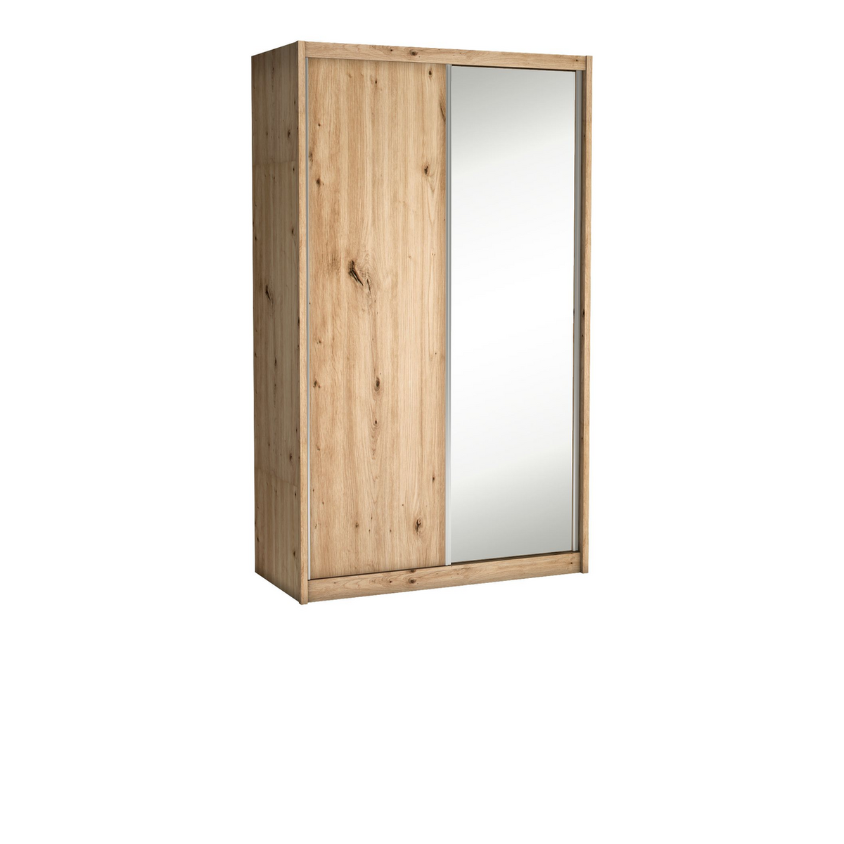 LANUVEO Schwebetürenschrank 143 cm – mit Spiegel – Artisan-Eiche-Dekor – Vorderansicht