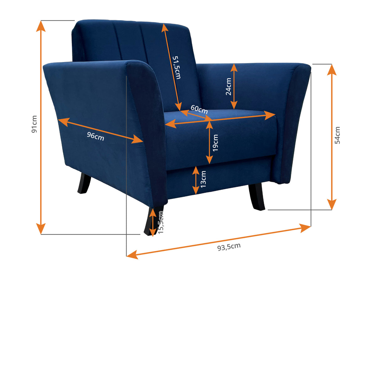 LINEA Sessel 94 cm – Vermassung