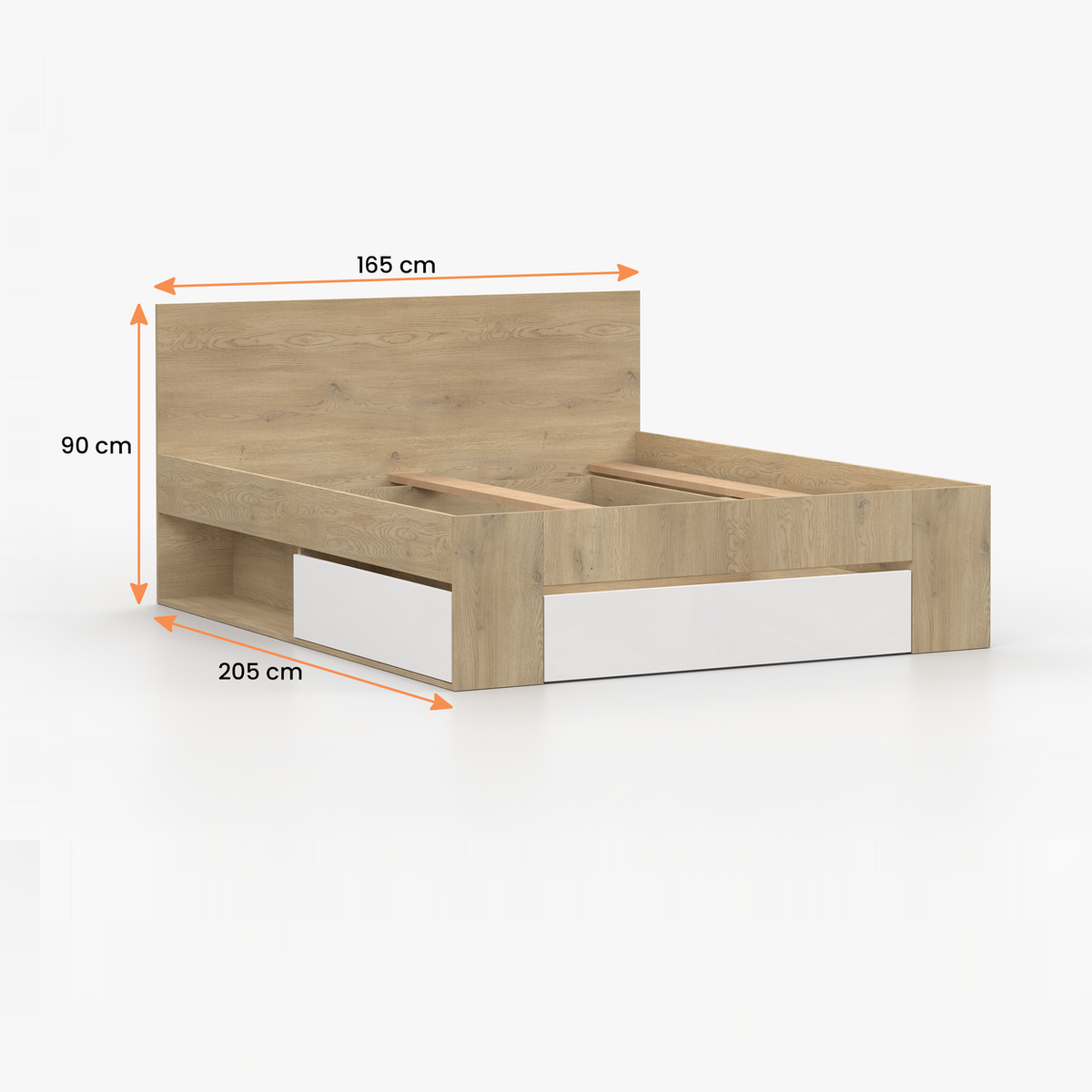 LORIS Bett 160 × 200 cm – Cremona-Eiche / Weiß – Vermassung