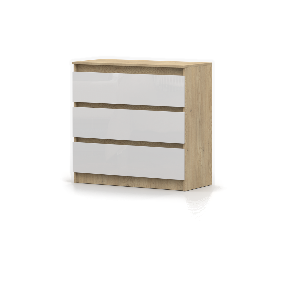 LORIS Kommode 3S 90 cm – Cremona-Eiche / Weiß Hochglanz – Schrägansicht rechts