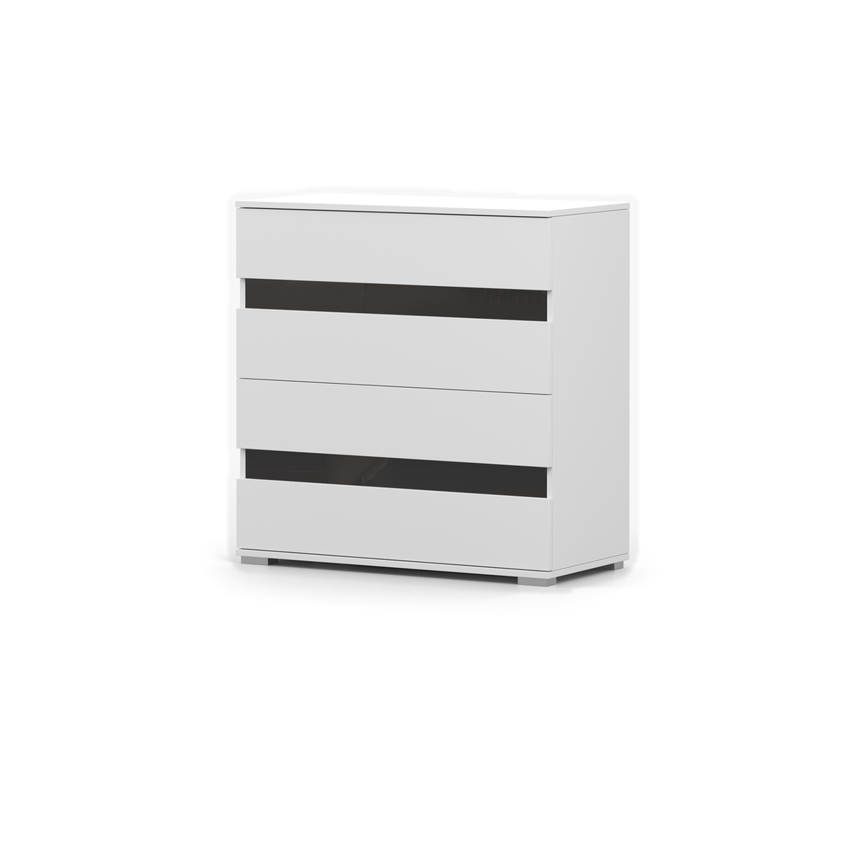 LUCCA Kommode 4S 90 cm – Weiß / Schwarz Hochglanz – Schrägansicht rechts