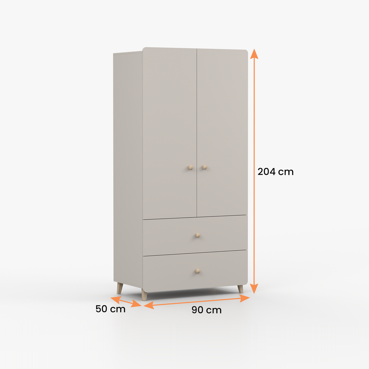 MARIO Kleiderschrank 2S2D 90 cm – Kaschmir – Maße