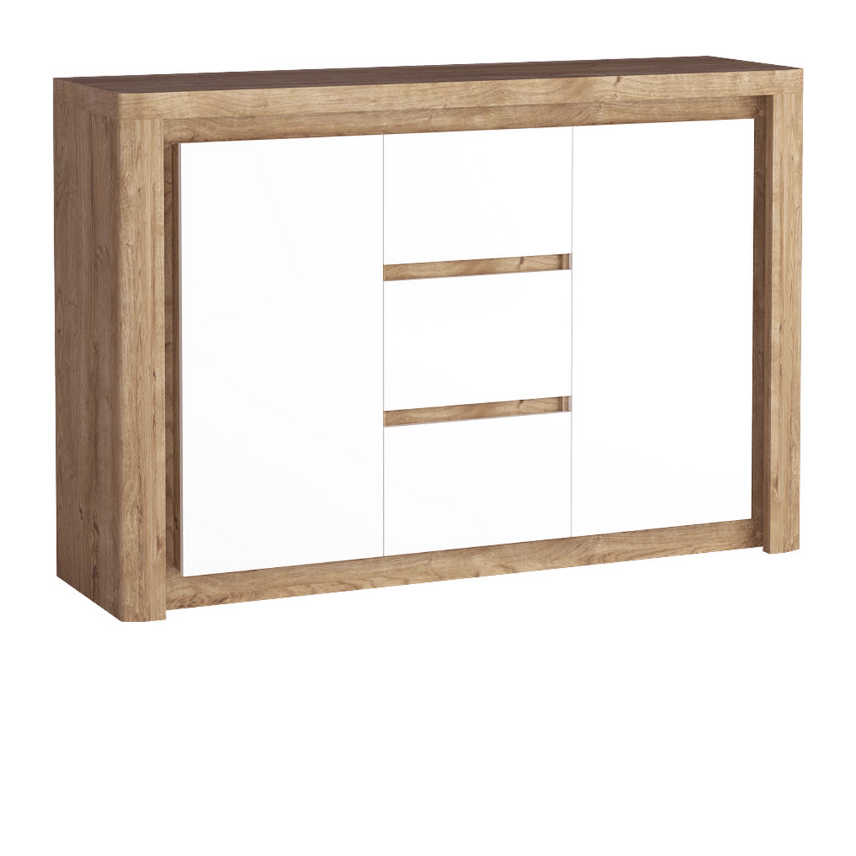 MERUNEO Kommode 144 cm – Ribbeck / Weiß Hochglanz-Dekor – Vorderansicht