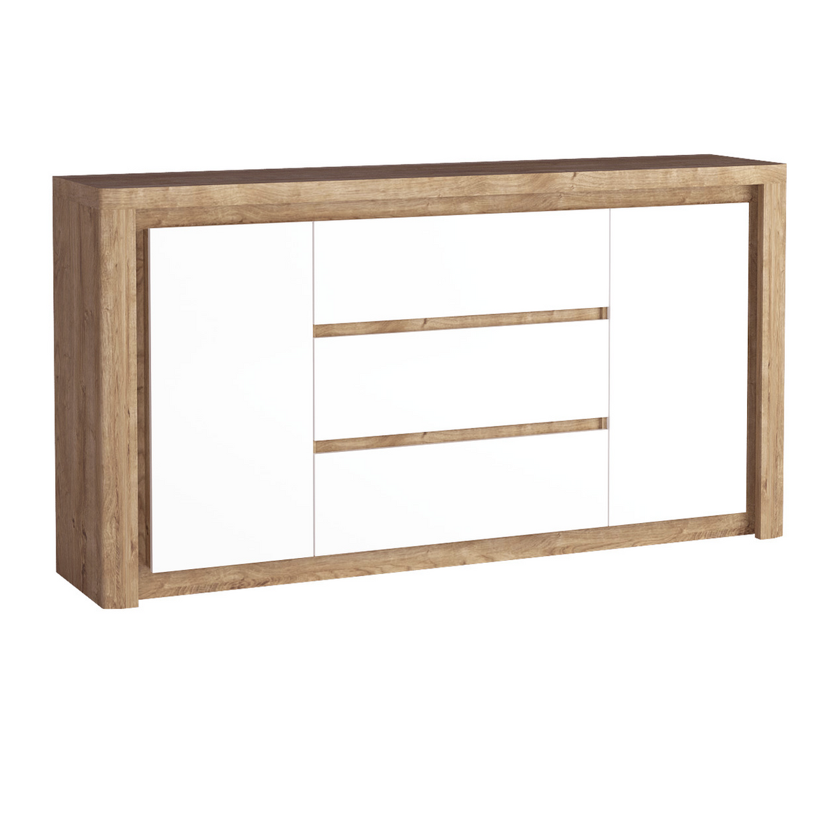 MERUNEO Kommode 184 cm – Ribbeck / Weiß Hochglanz-Dekor – Vorderansicht