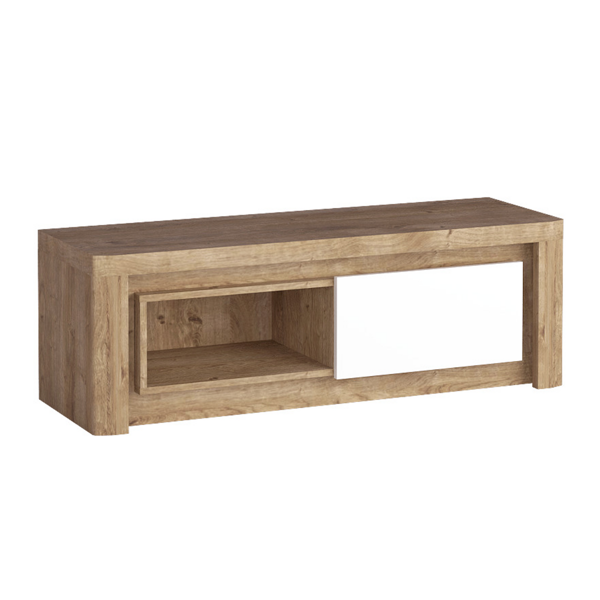 MERUNEO TV-Board 124 cm – Ribbeck / Weiß Hochglanz-Dekor – Vorderansicht