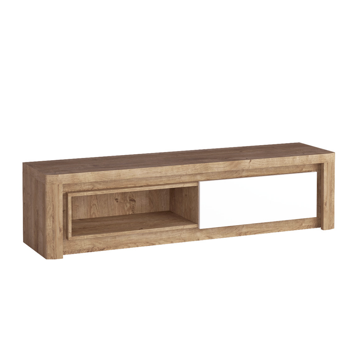 MERUNEO TV-Board 162 cm – Ribbeck / Weiß Hochglanz-Dekor – Vorderansicht