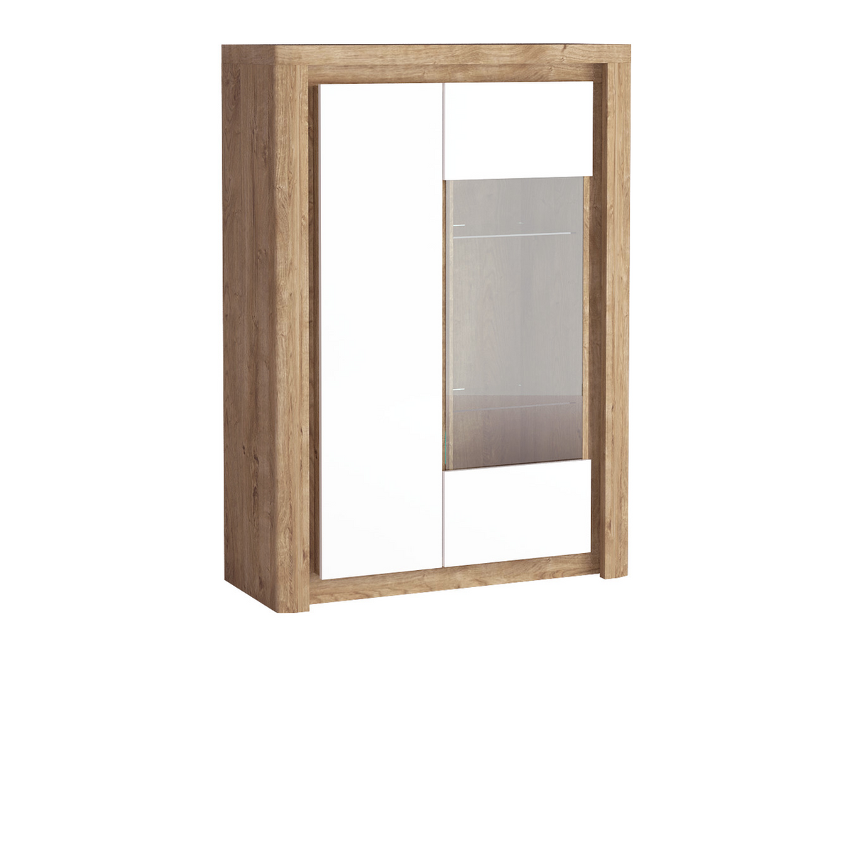 MERUNEO Vitrinen-Highboard 100 cm – Ribbeck / Weiß Hochglanz-Dekor – Vorderansicht