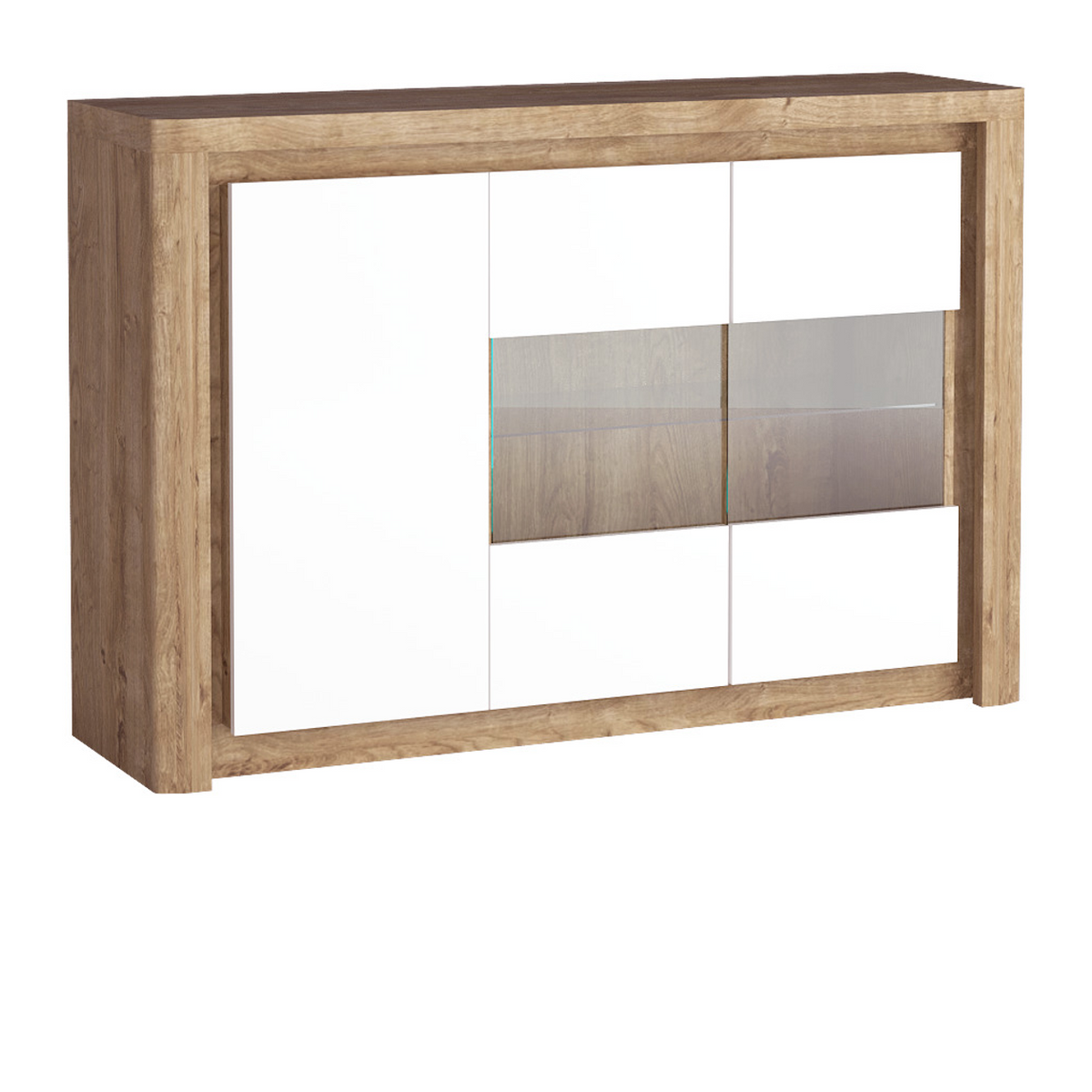 MERUNEO Vitrinenkommode 144 cm – Ribbeck / Weiß Hochglanz-Dekor – Vorderansicht