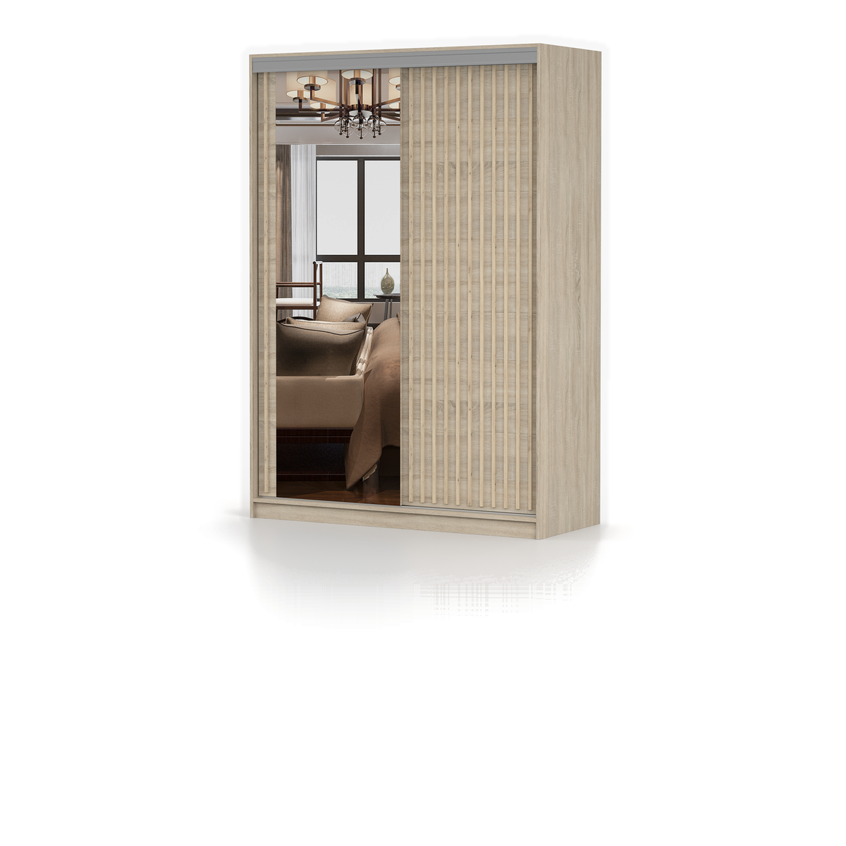 MILAN KINGSTON Schwebetürenschrank 150 cm mit Spiegel – Sonoma