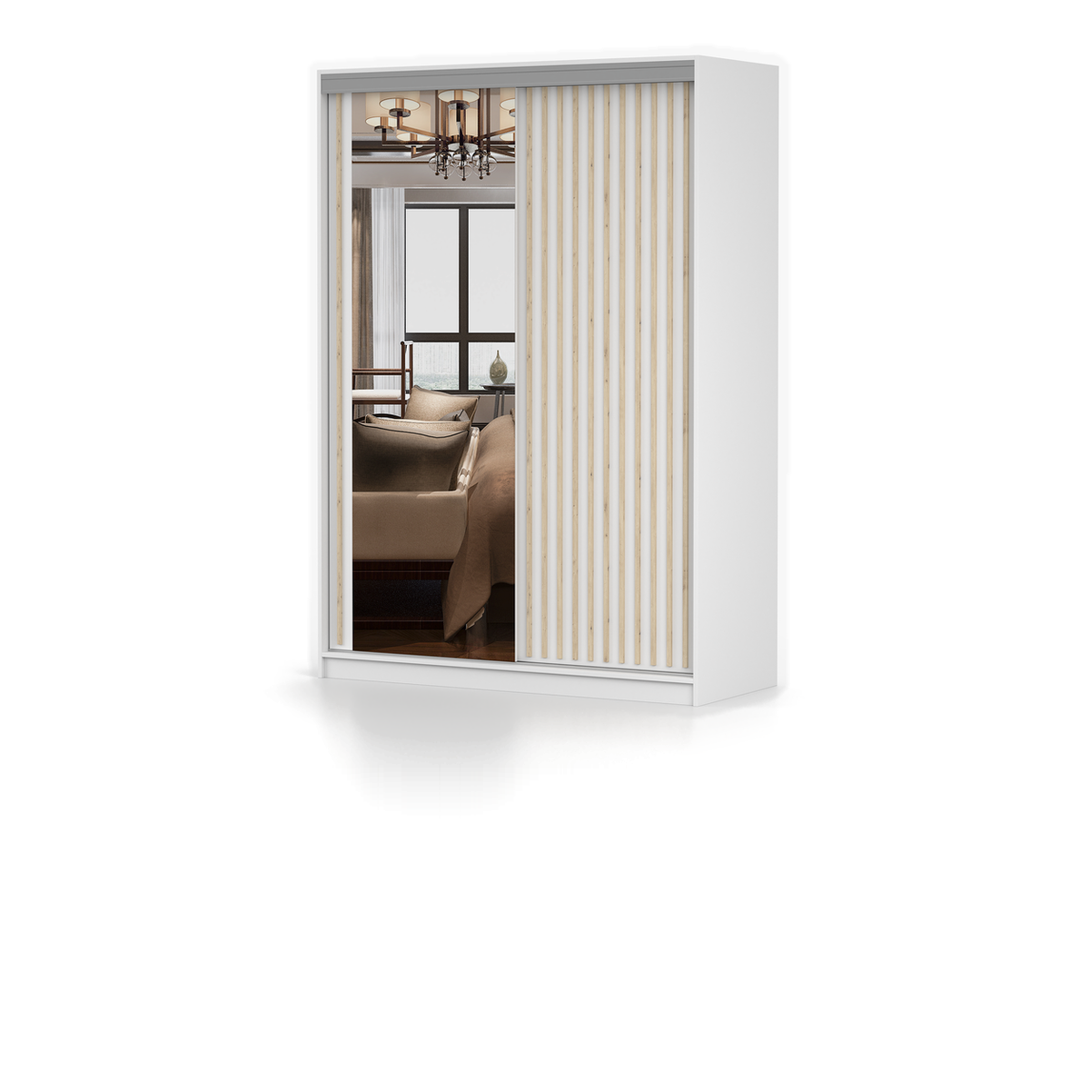 MILAN KINGSTON Schwebetürenschrank 150 cm mit Spiegel – Weiß
