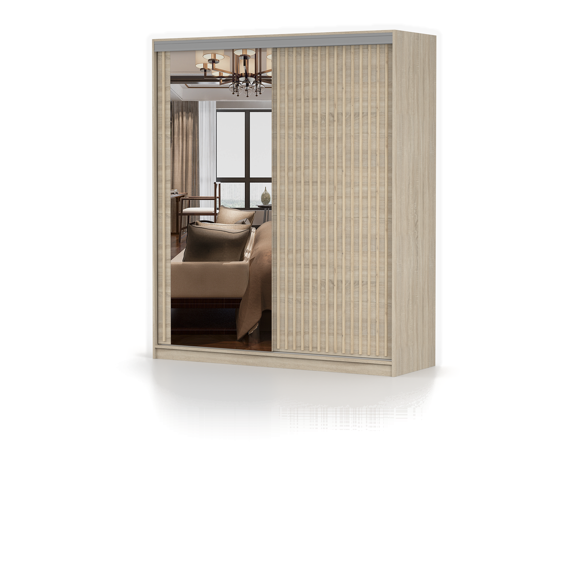 MILAN KINGSTON Schwebetürenschrank 180 cm mit Spiegel – Sonoma