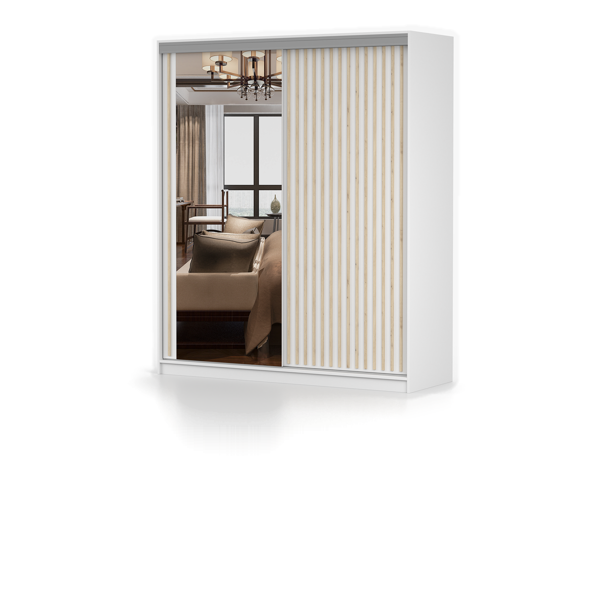 MILAN KINGSTON Schwebetürenschrank 180 cm mit Spiegel – Weiß