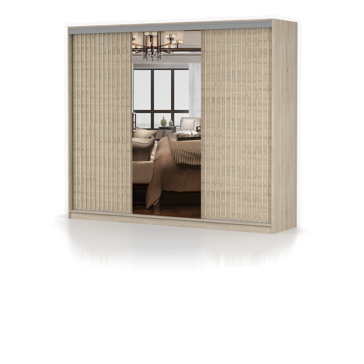 MILAN KINGSTON Schwebetürenschrank 250 cm mit Spiegel – Sonoma