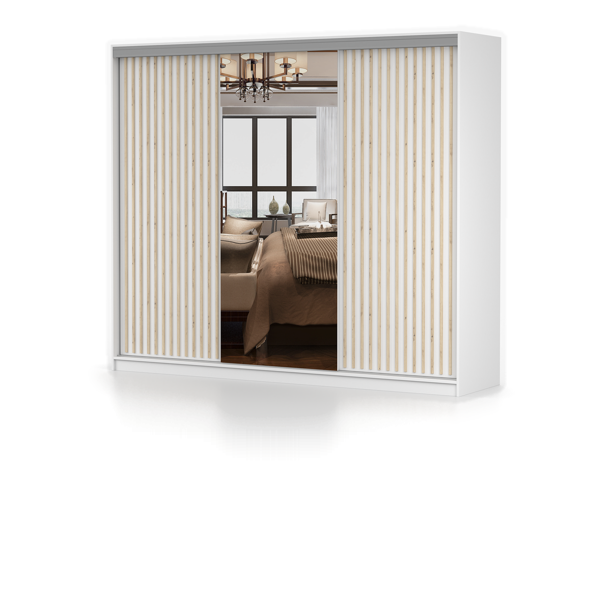 MILAN KINGSTON Schwebetürenschrank 250 cm mit Spiegel – Weiß