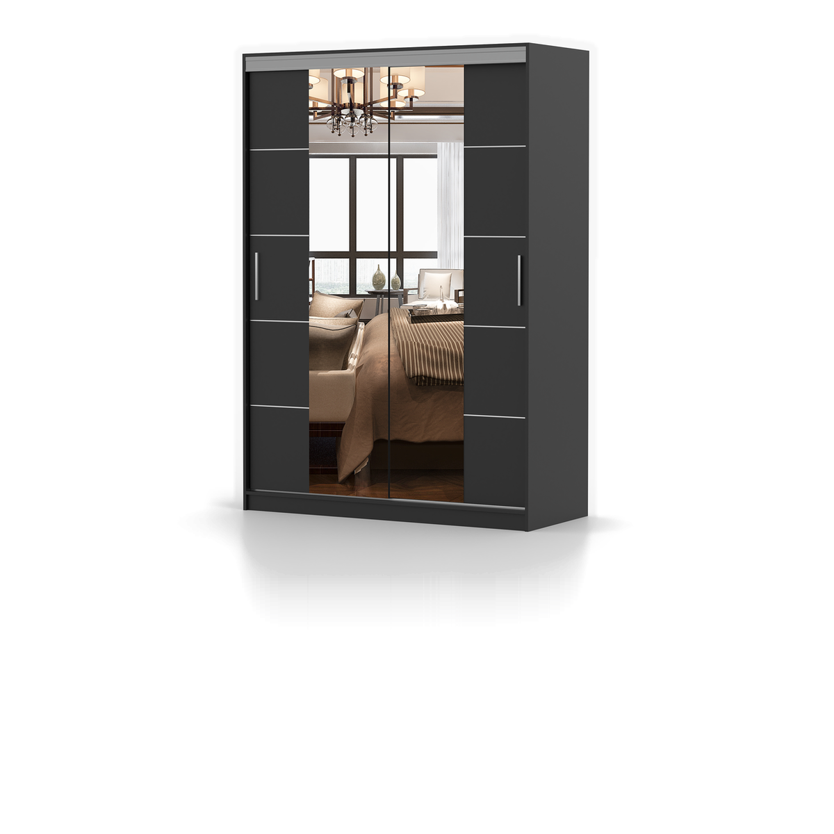 MILAN OSLO Schwebetürenschrank 150 cm mit Spiegel – Schwarz