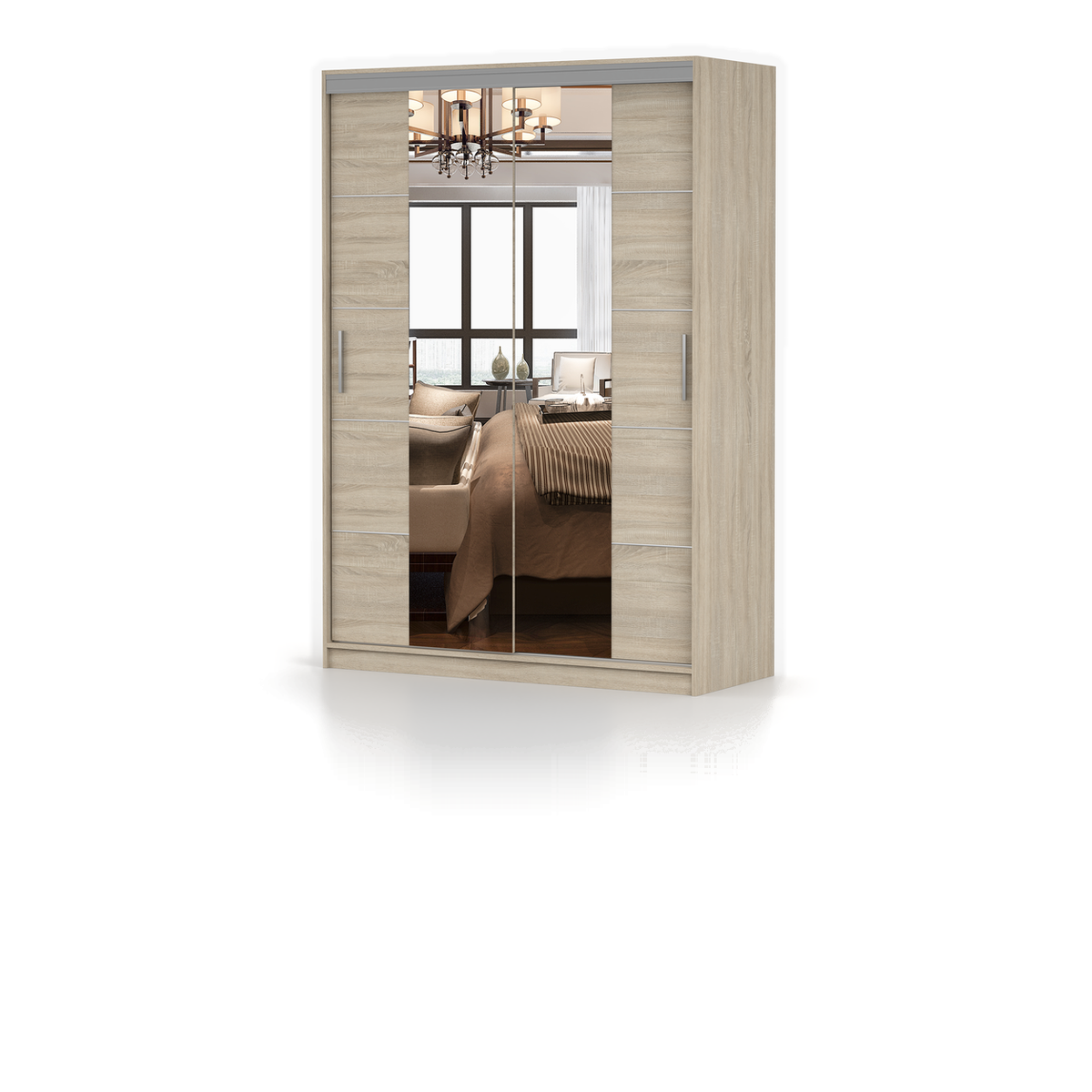 MILAN OSLO Schwebetürenschrank 150 cm mit Spiegel – Sonoma