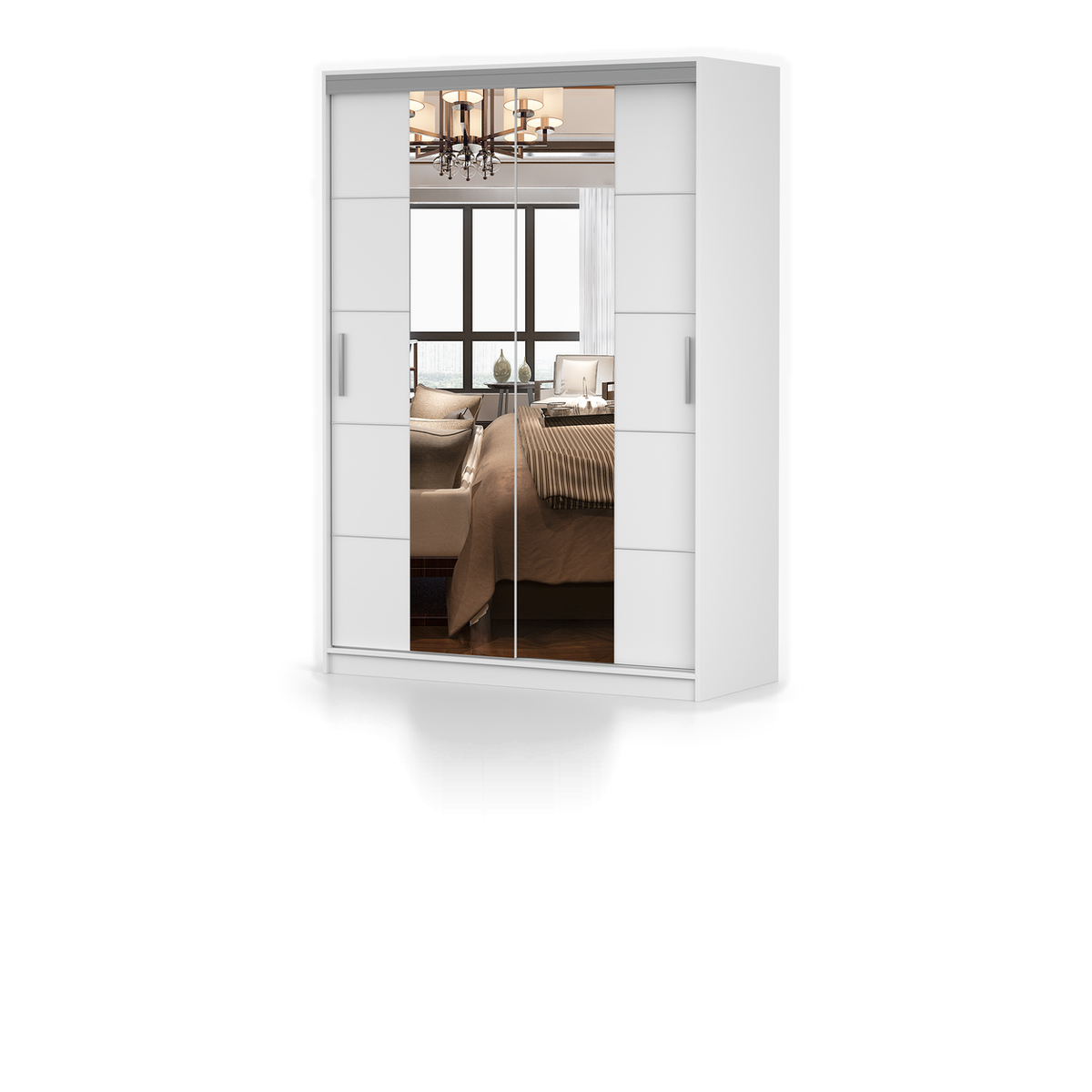 MILAN OSLO Schwebetürenschrank 150 cm mit Spiegel – Weiß
