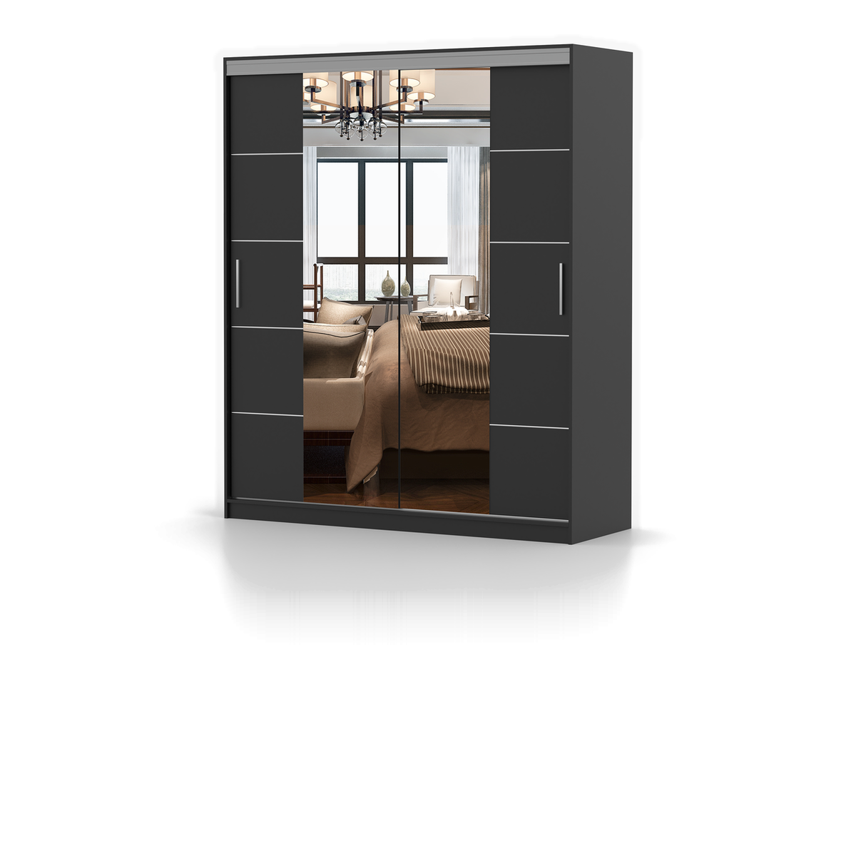 MILAN OSLO Schwebetürenschrank 180 cm mit Spiegel – Schwarz