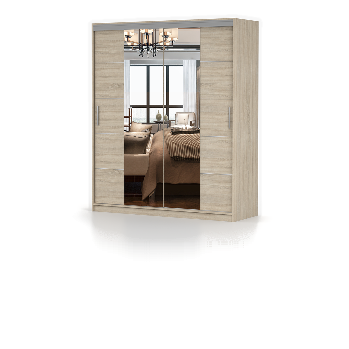 MILAN OSLO Schwebetürenschrank 180 cm mit Spiegel – Sonoma