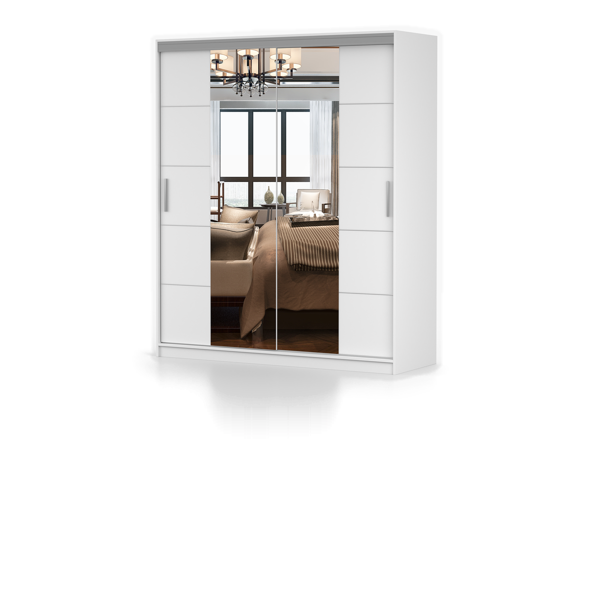 MILAN OSLO Schwebetürenschrank 180 cm mit Spiegel – Weiß