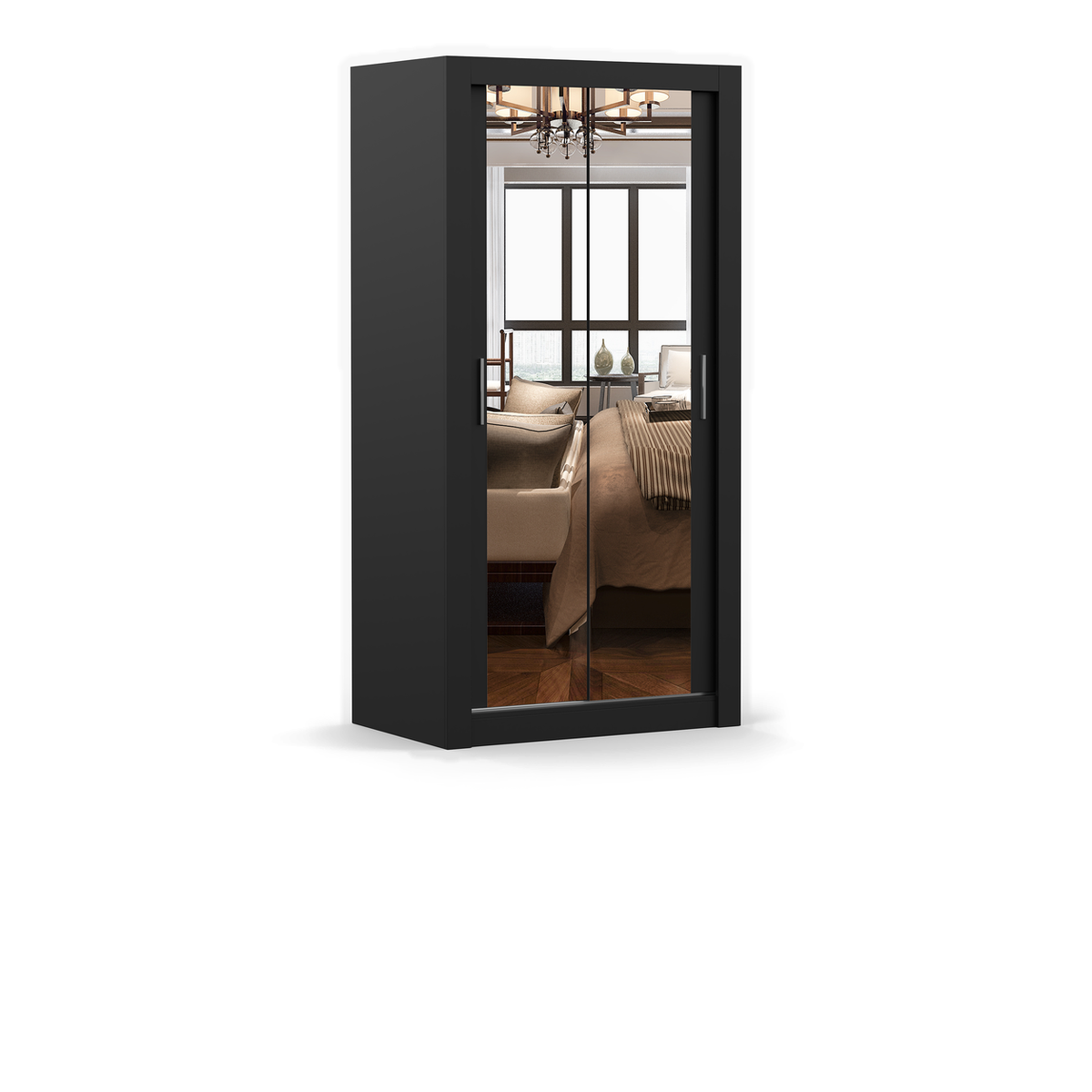 MILAN Schwebetürenschrank 100 cm mit Spiegel – Schwarz