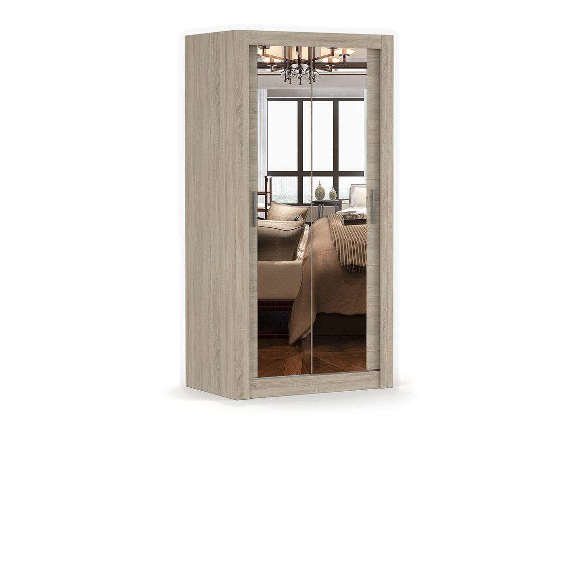 MILAN Schwebetürenschrank 100 cm mit Spiegel – Sonoma