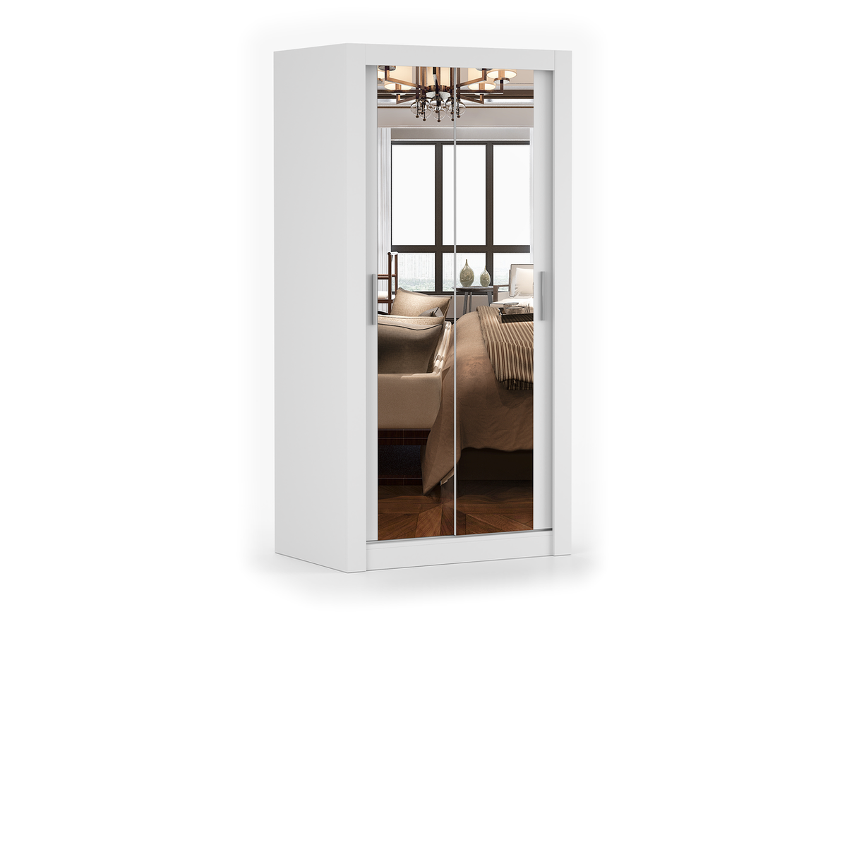 MILAN Schwebetürenschrank 100 cm mit Spiegel – Weiß