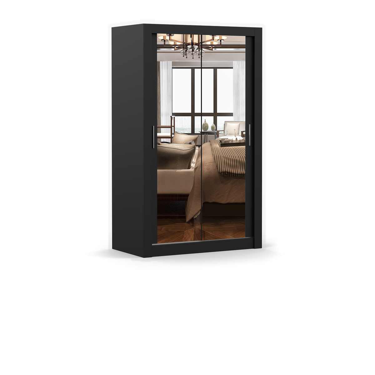 MILAN Schwebetürenschrank 120 cm mit Spiegel – Schwarz