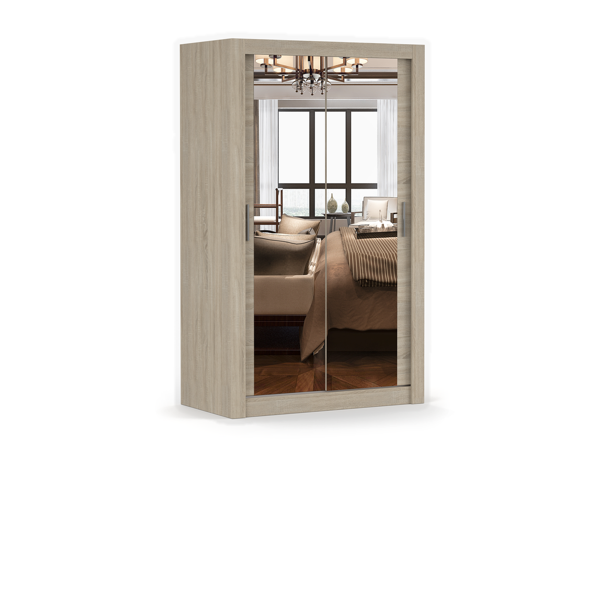 MILAN Schwebetürenschrank 120 cm mit Spiegel – Sonoma