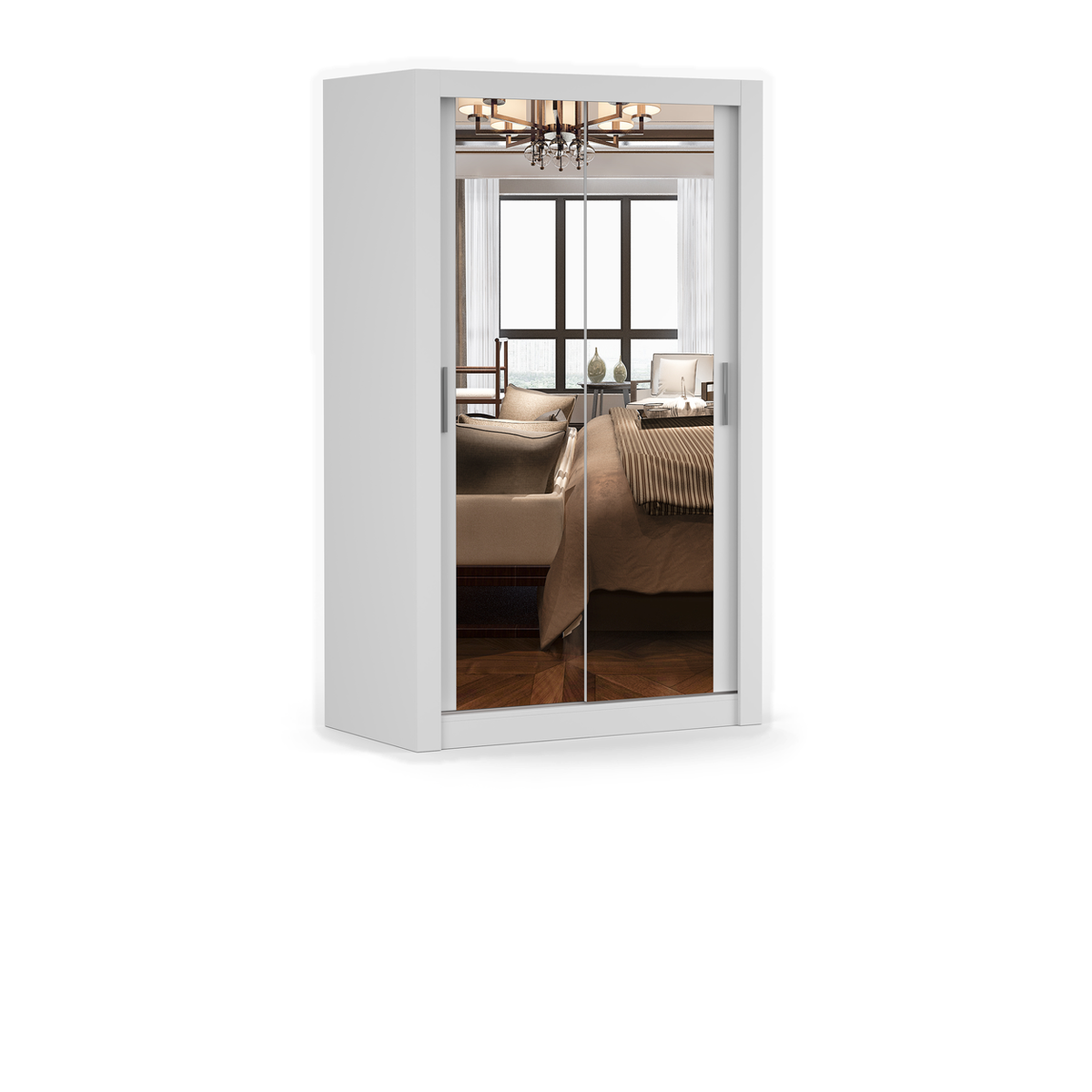 MILAN Schwebetürenschrank 120 cm mit Spiegel – Weiß