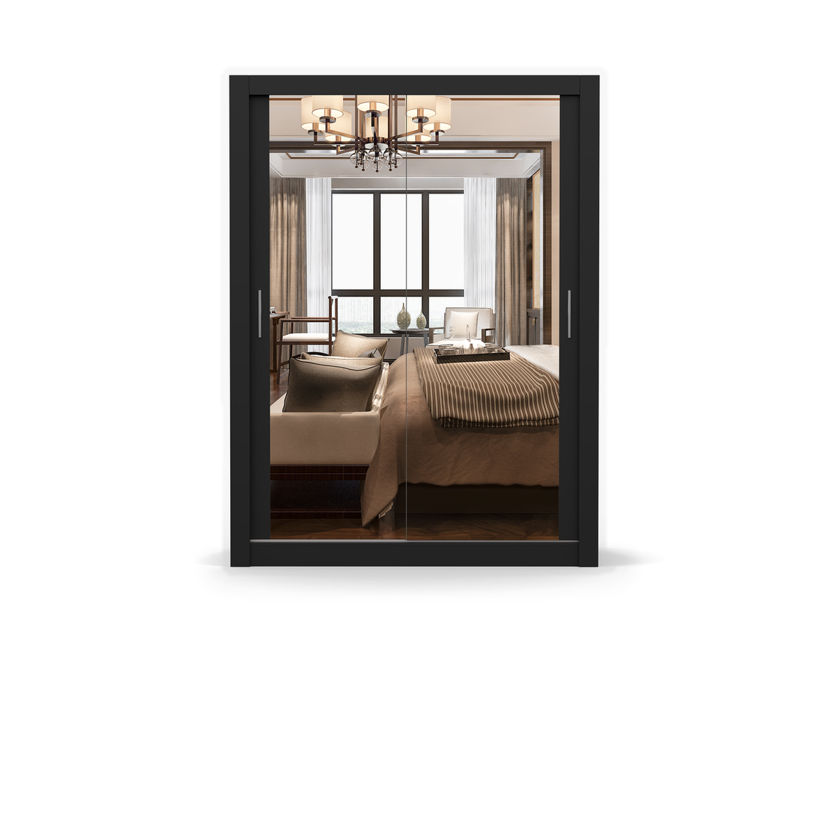 MILAN Schwebetürenschrank 150 cm mit Spiegel – Schwarz