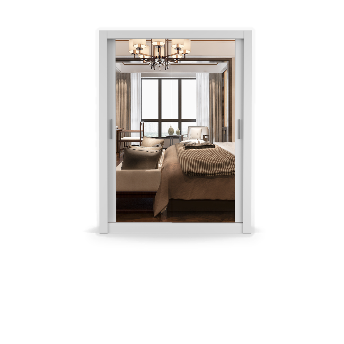 MILAN Schwebetürenschrank 150 cm mit Spiegel – Weiß